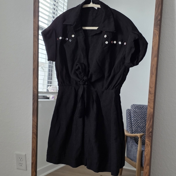 Sandro Mavel Tie-Front Western Shirt Dress, Size 36, Black - Picture 2 of 13